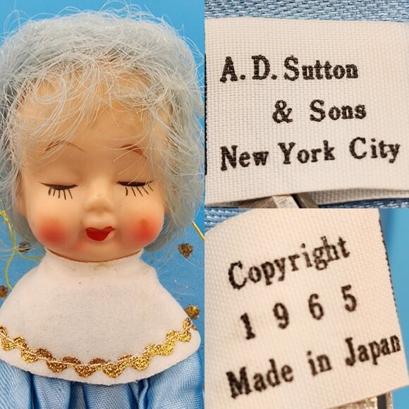 1965 Blue Haired Pixie Fairy Angel Ornament Sleepy Eyes Japan Christmas Decor - Picture 9 of 10
